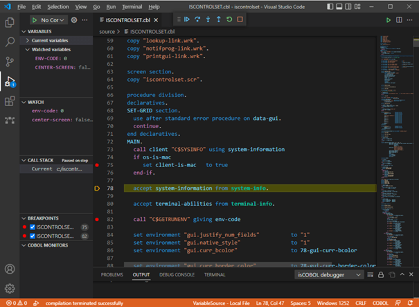 isCOBOL Debugger in Aktion